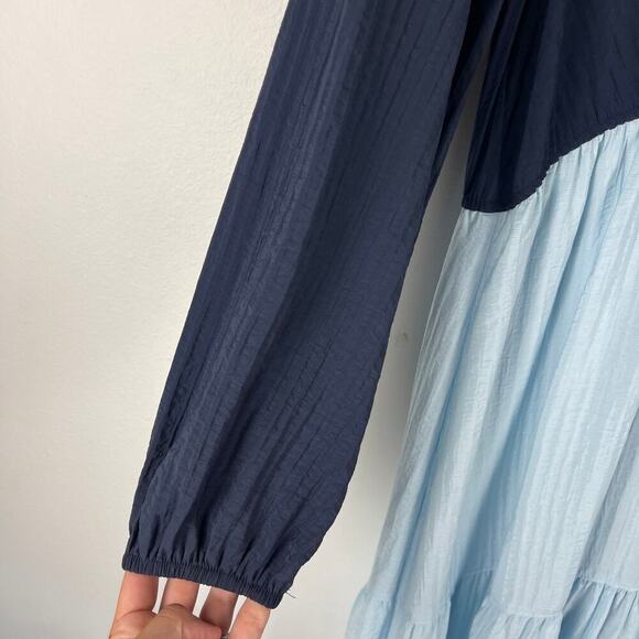 Lane Bryant Night Sky Blue Tiered Crepe Maxi Dress Colorblock Long Sleeve SZ 16 - Picture 7 of 13